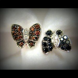 14K WHIRE GOLD genuine black and brown diamond 1cttw twin butterfly ring